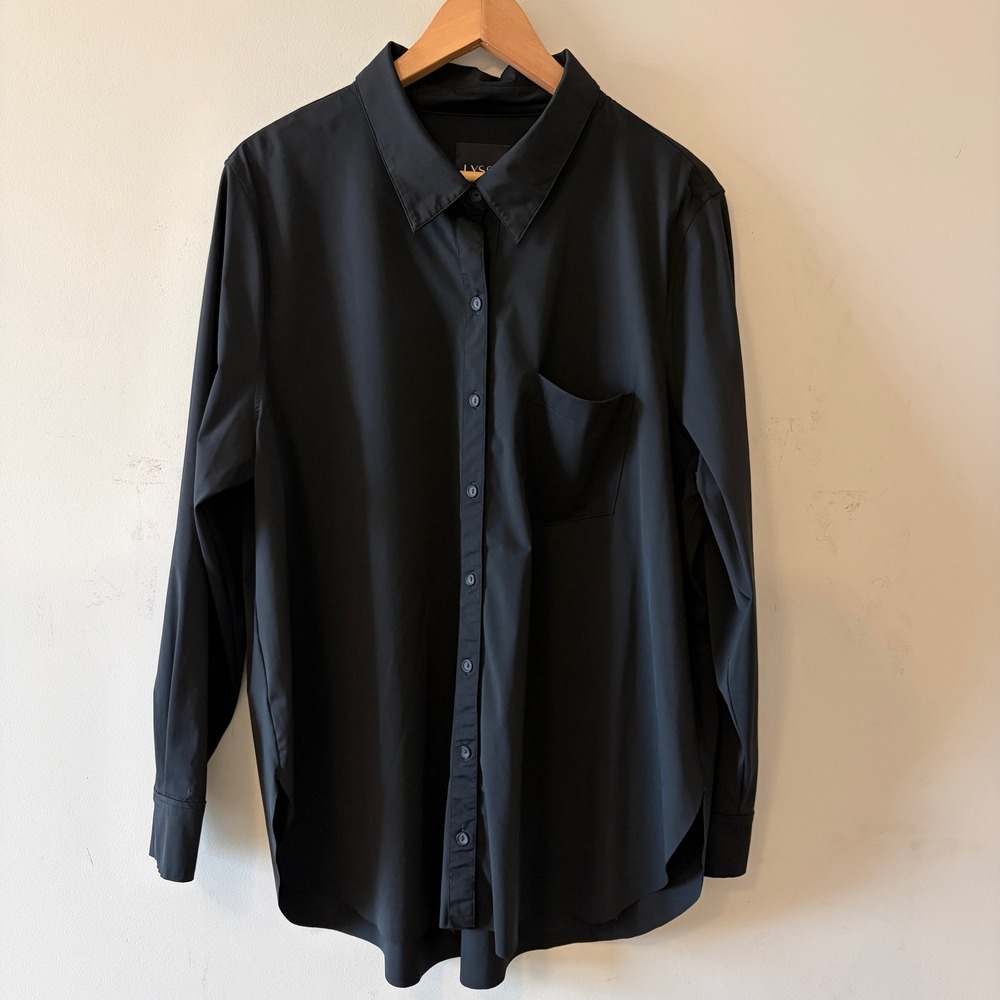 Lysse Schiffer Button Down Shirt Minimalist Black 1X Stretch Microfiber